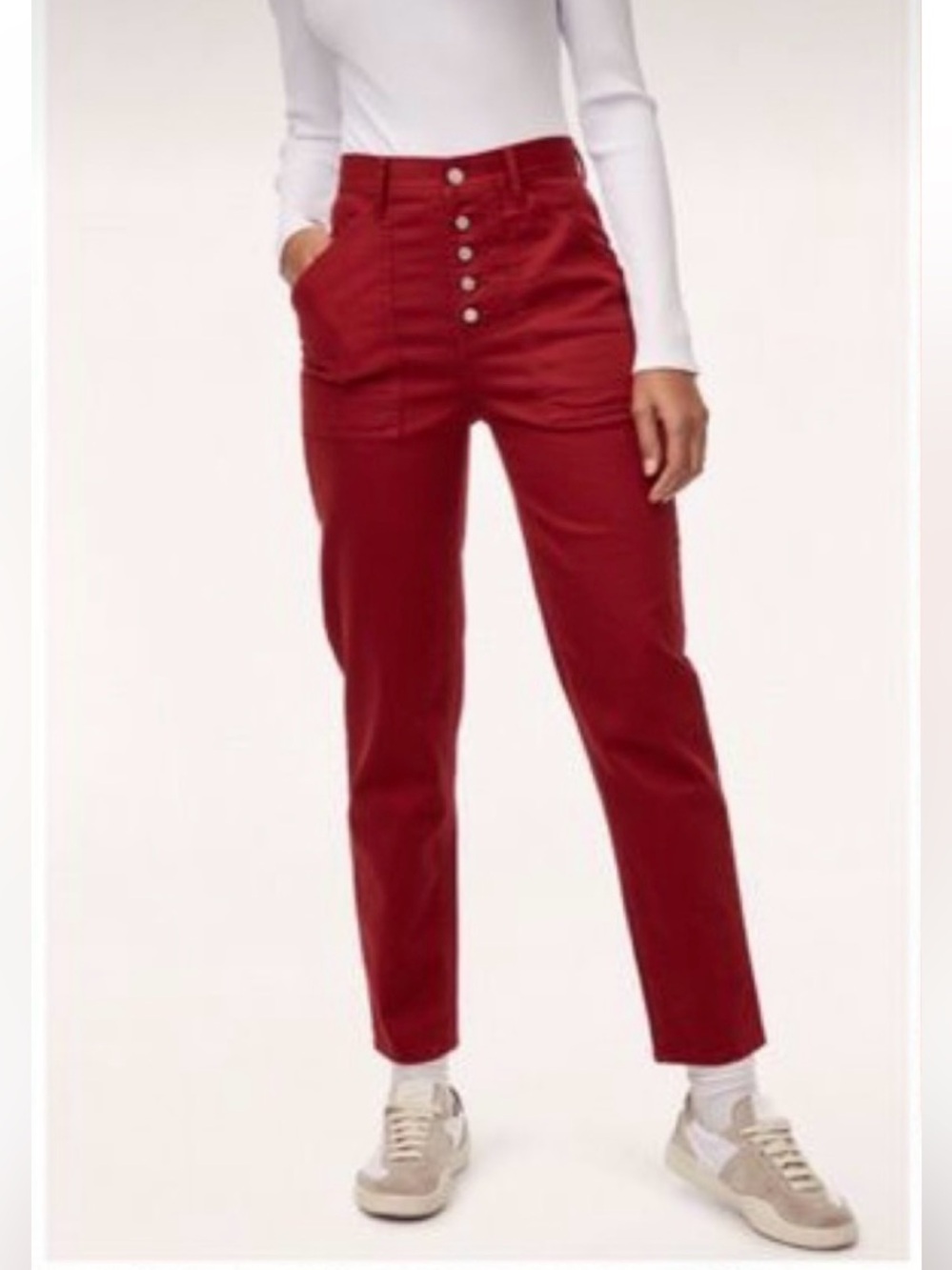 Aritzia Wilfred Free Belen Cargo Highrise Red Button-Front Jeans Size 6 Cotton